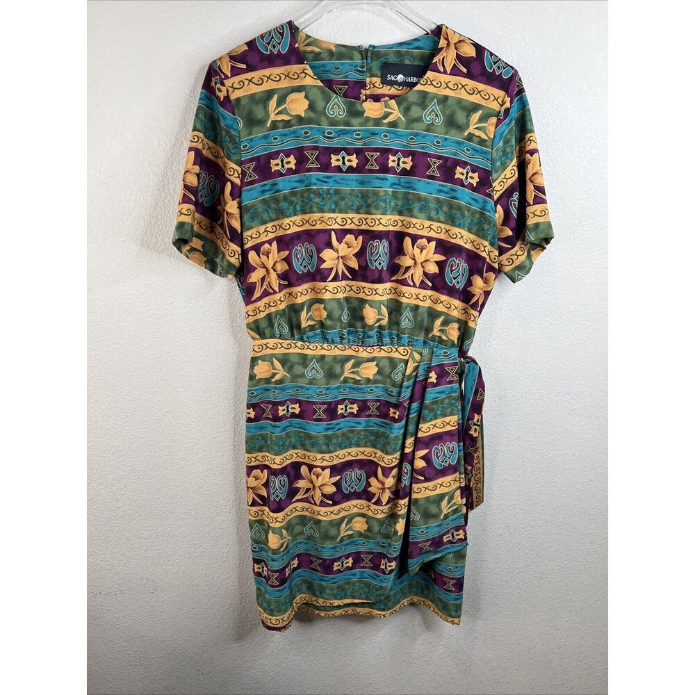 Vintage Sag Harbor Women’s Size 14 Tropical Print Day Dress Secretary Dress Wrap